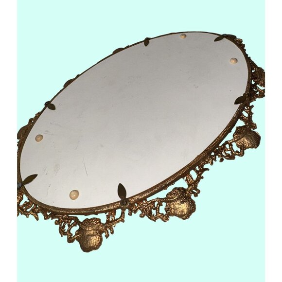 Ornate Victorian french Gold Oval Vanity Mirror Intricate Frame Design - Picture 4 of 8